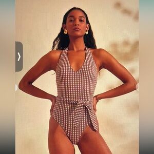 Lemlem Zala Deep V One Piece Swimsuit In Zala Bronze. Size XS